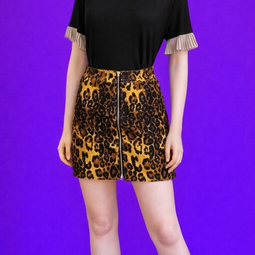 3/$30 Glam Rock Goth Leopard Cheetah Print Zipper Ultra Mini Mobwife Skirt